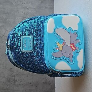 Loungefly x Disney Collab Teal Dumbo Sequin Mini Backpack NWT